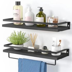 Bathroom Shelf with Towel Bar Set of 2 (Color: Black)