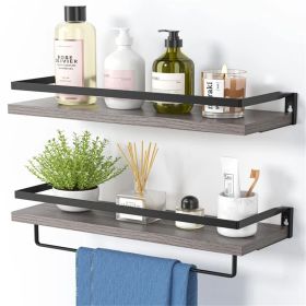 Bathroom Shelf with Towel Bar Set of 2 (Color: Grey)