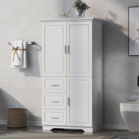 Tall and Wide Storage Cabinet with Doors for Bathroom/Office, Three Drawers (Color: White)