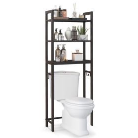 Over-The-Toilet Storage Shelf Space Saving Metal Bathroom Organizer Hooks (Color: Brown)