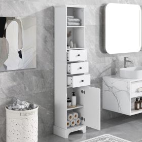 Tall Bathroom Cabinet;  Freestanding Storage Cabinet with 3 Drawers and Adjustable Shelf;  MDF Board with Painted Finish (Color: White)