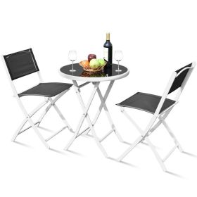 3 Pieces Patio Folding Bistro Set for Balcony or Outdoor Space (Color: Black)