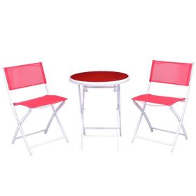 3 Pieces Patio Folding Bistro Set for Balcony or Outdoor Space (Color: Red)